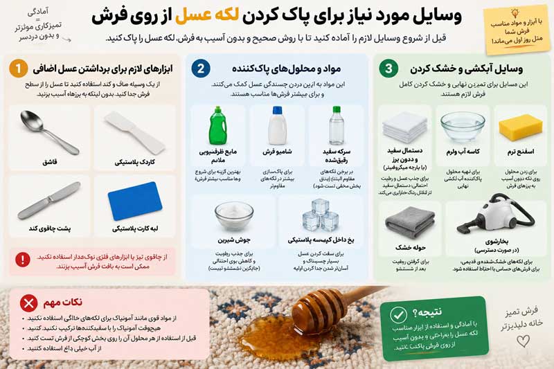 وسایل لازم برای پاک کردن عسل از فرش