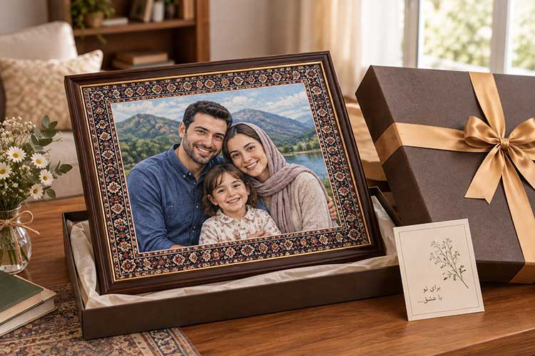 تابلو فرش ماشینی با طرح عکس خانوادگی
